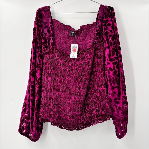 torrid Tops - Torrid Square Neck Velvet Smocked Blouse Burgundy Size 5